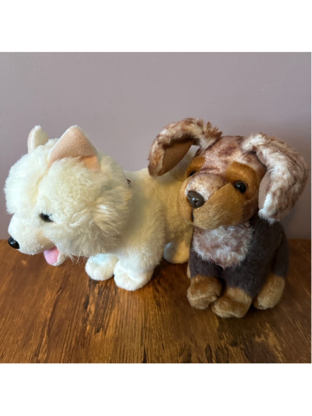 Our Generation Doll Pets Plush Dogs Lot of 2 White Brown 18 Inch Doll Accessorie